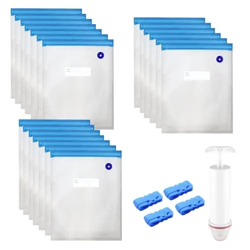 Stück 26x34cm Vakuumbeutel Lebensmittel Wiederverwendbar mit Ventil Reißverschluss Pumpe Dichtungsklammern Vakuumversiegelte Bags Sous Vide Vakuumierbeutel Vakuumierer Zuhörer Essen Fleisch 20