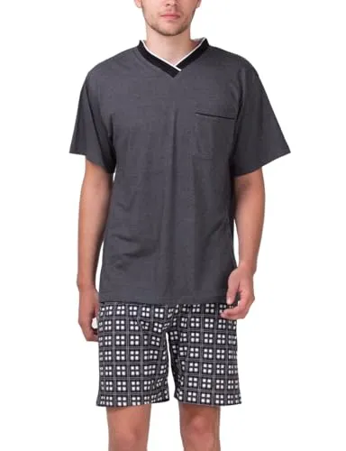 Moonline Herren Shorty Schlafanzug kurz - 100% Baumwolle, anthrazit-Melange, Größe 54-56 - Schlafanzughosen für Herren, atmungsaktiv und hautfreundlich aus 100% Baumwolle, ideal für hohen Tragekomfort und gemütliche Homewear.