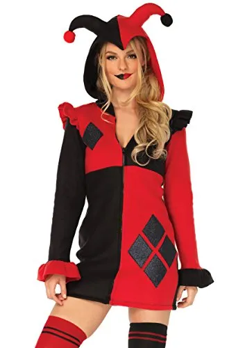 LEG AVENUE LO85638 Harlequin Cozy Kostüm, Schwarz/Rot, Medium (EUR 38) - Verspielt und bequem: Das Harlequin-Kleid mit schwarzen Diamanten und Kapuze ist ideal für Fasching und Karneval. Aus 100% Polyester für angenehmen Tragekomfort.