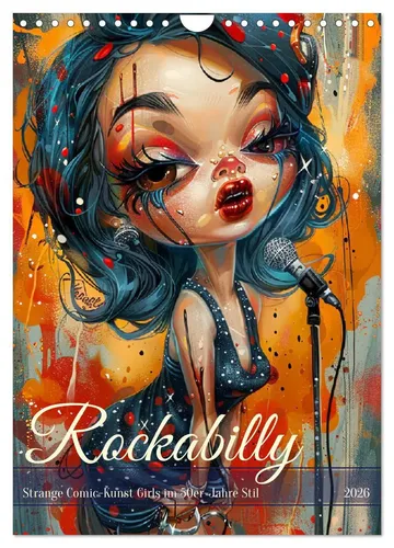 Rose Hurley | Rockabilly Kalender 2025 - Surrealer Kalender mit 14 einzigartigen Comic-Kunstwerken im 50er-Jahre Stil. Ideal für Liebhaber von Belletristik und Geschenkbüchern. Perfekt als Geschenk oder zur persönlichen Dekoration.