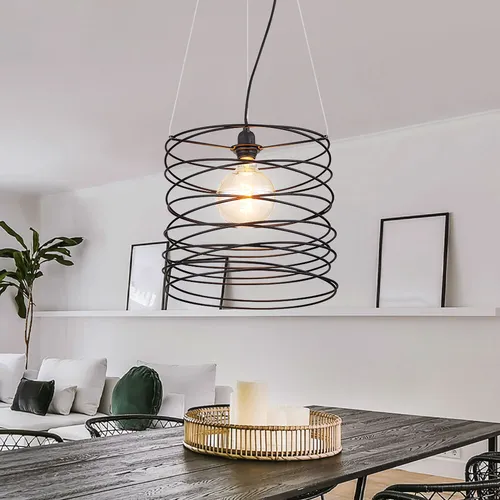 Elegante Hängelampe Spiralförmig Schwarz, 1x E27 - Moderne Hängeleuchte für Esszimmer, aus hochwertigem Metall, spiralförmiges Design, ideal für individuelle Lichtgestaltung mit bis zu 60 Watt.