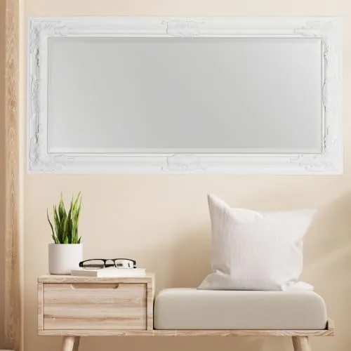 Eleganter Wandspiegel BESSA pur weiß 120x60cm barock Design Spiegel pompös Holzrahmen