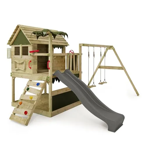 FATMOOSE Spielturm TikaTaka - Abenteuer-Stelzenhaus mit Wellenrutsche - Spielturm TikaTaka - Robuste Spielmöglichkeiten für den Garten, inklusive Wellenrutsche und Sandkasten, mit 10 Jahren Garantie für maximale Sicherheit und Spaß!