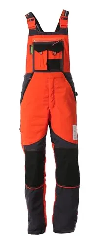 WOODSafe® Schnittschutzhose Klasse 2, kwf-geprüfte Forsthose, Latzhose orange/grau, Herren