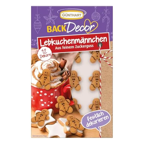 Günthart BackDecor mit 12 Stück Lebkuchenmännchen aus essbaren Zuckerguss, 1er Pack (11 gr)