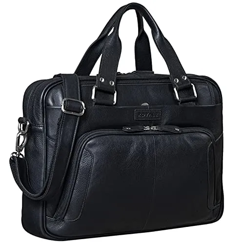 ROYALZ 'Chicago' Leder Umhängetasche Herren Laptoptasche 15,6 Zoll Messenger Bag Ledertasche groß Aktentasche Vintage Businesstasche für Männer Echtleder, Farbe:Schwarz
