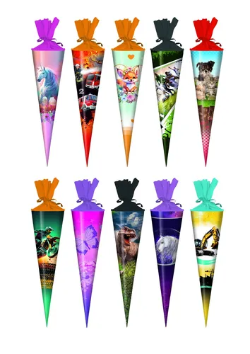 10x Schultüte / Zuckertüte / 35cm / rund