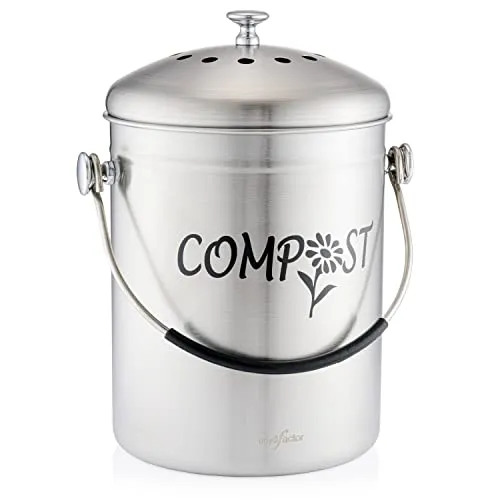 RED FACTOR Deluxe Kompostbehälter Küche Aus Edelstahl Geruchlos - Bio Mülleimer - Inklusive Kostenlosen Aktivkohlefiltern (Matt Designer, 5 Liter)
