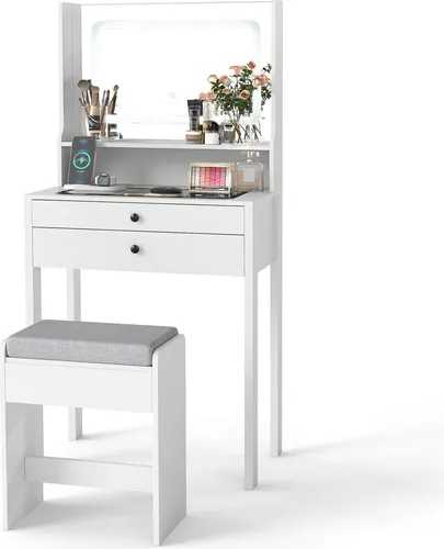 COSTWAY Schminktisch mit LED-Spiegel und Hocker