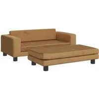 vidaXL Kindersofa mit Hocker Braun 100x50x30 cm Samt - Kinderzimmermöbel, gemütliches Samtsofa mit stabilem Kiefernholzrahmen und praktischem Fußhocker – ideal für entspannte Momente der Kleinen.