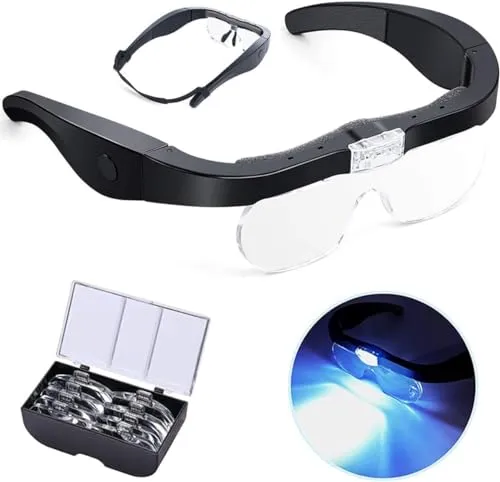Vergrößerungslinse mit LED-Licht zum Lesen von Hobbyisten, USB, wiederaufladbar, Vergrößerungsbrille am Kopf, 5 x 3,5 x 2,5 x 1,5 x Professional, für ältere Menschen mit schwacher Hand