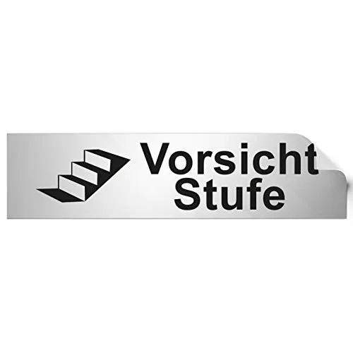 Türschilder24 Türschild PVC Hinweisschild Vorsicht Stufe 160mm x 40mm Silber/Schwarz selbstklebend