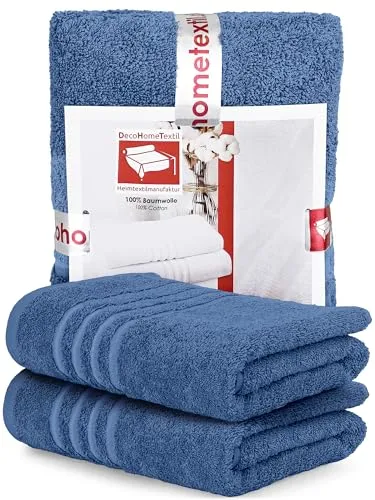 DecoHomeTextil Handtuch-Set 2 Badetücher in Blau - Frottiertuch Sets aus 100% Baumwolle, kuschelweich und saugstark – ideal zum Verschenken, in ansprechender Geschenkverpackung!