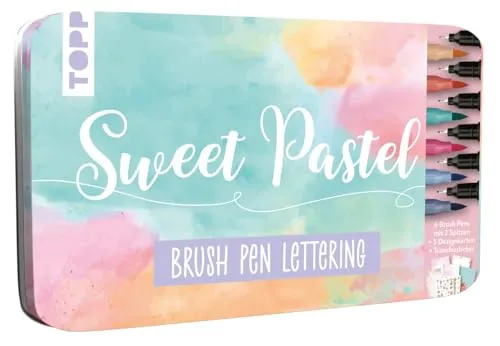 Topp Designdose Brush Pen Lettering Sweet Pastel 14-teilig für Papier und Karton Fineliner Stift Marker Highlights Set, Gelb, Orange, Rosa, Hellgrün, Hellblau, Grau