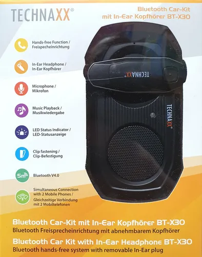 Technaxx Bluetooth Freisprecheinrichtung BT-X30 mit Car Kit In-Ear Kopfhörer