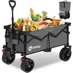 Sekey 150kg Bollerwagen Faltbar Handwagen Mit Bremsen Und Breiten Reifen, 4-fach Zusammenklappbares Design, Anthrazit