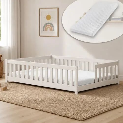 Kids Collective Kinderbett Bodenbett mit Rausfallschutz 80x180 cm - Sicheres Montessori Bett für Kinder mit Rausfallschutz. Gefertigt aus FSC-zertifiziertem Holz, bietet es Stabilität und fördert Selbstständigkeit. Ideal für ein sicheres und komfortables Schlafumfeld.