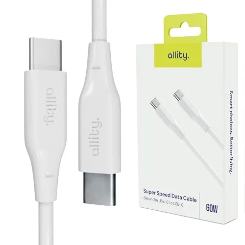 Allity USB C Kabel 100W 2m Ladekabel USB C - Schnellladekabel, Extrem, Widerstandsfähiges, USB-C, Kabel, AUC-02 mit Schneller, Datenübertragung, Weiß