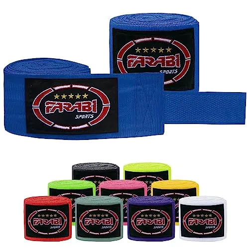 Farabi Sports Kinder Boxing Bandage 2,5 Meter lang boxbandagen - Box Bandages mit Paar für MMA, Muay Thai, Training, Kickboxen und Kampfsport (Blue)