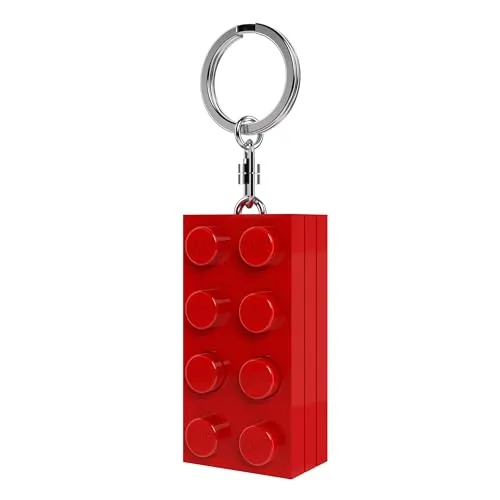 LEGO 2x4 Brick Schlüsselanhänger mit LED-Taschenlampe – ca. 7,6 cm großer roter Baustein (KE234HR) – Geschenk für Kinder & Fans – Batterien enthalten – langlebiger Metallring