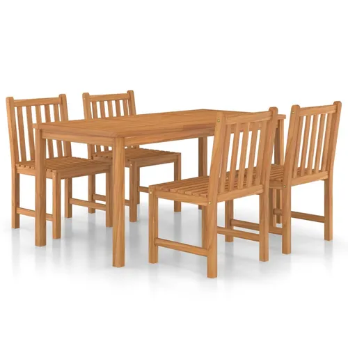 vidaXL 5-tlg. Garten-Essgruppe Massivholz Teak - Gartenmöbel-Set aus hochwertigem Teakholz, wetterfest und langlebig. Ideal für drinnen und draußen, verleiht Ihrem Wohnbereich natürlichen Charme.