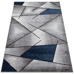 oKu-Tex Teppich Kurzflorteppich, modern, geometrisches Muster, Wohnzimmerteppich, rechteickig, Höhe: 11 mm, Teppich Wohnzimmer, Designteppich, meliert, weicher und dichter Flor blau 200 cm x 290 cm x 11 mm