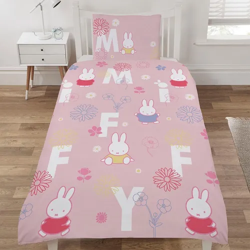 Miffy Blumenmuster Einzelbett Bettbezug und Kissenbezug Set Wendbar Kinder Bett