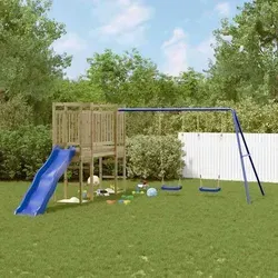 vidaXL Spielturm aus imprägniertem Kiefernholz - Gestalte einen eigenen Spielplatz für deine Kinder! Dieser robuste Spielturm aus imprägniertem Kiefernholz bietet eine Plattform, Schaukeln und eine Rutsche für endlosen Spielspaß im Garten.