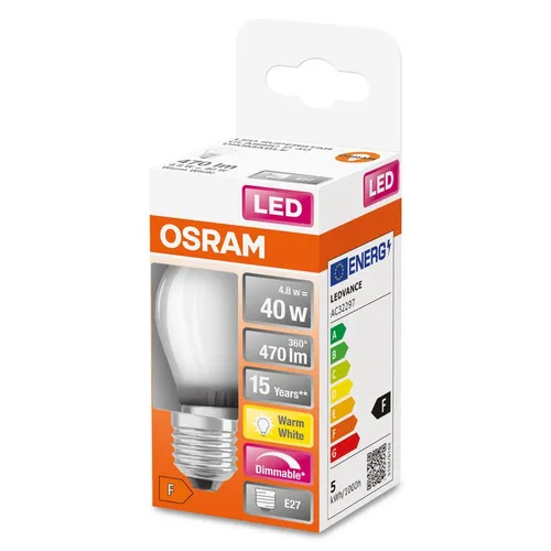 Osram LED Filament Tropfen 5W = 40Watt E27 matt 470lm FS warmweiß 2700K DIMMBAR