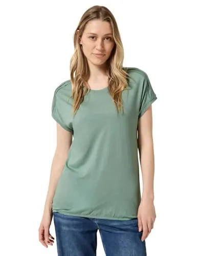 Cecil Damen B323100 T-Shirt in Matcha Green, Größe S - T-Shirt für Damen mit Schulterdetail, gerundetem V-Ausschnitt und elastischem Saum aus softem Baumwoll-Modalmix für höchsten Tragekomfort.