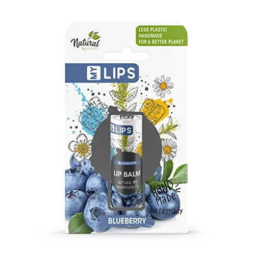 Handgefertigter Lippenbalsam MY LIPS in Papierhülse inkl. Geschenkbox, Natural by accentra, Natürliche Inhaltsstoffe mit Mandelöl, ohne Plastik, Duftrichtung Blaubeere