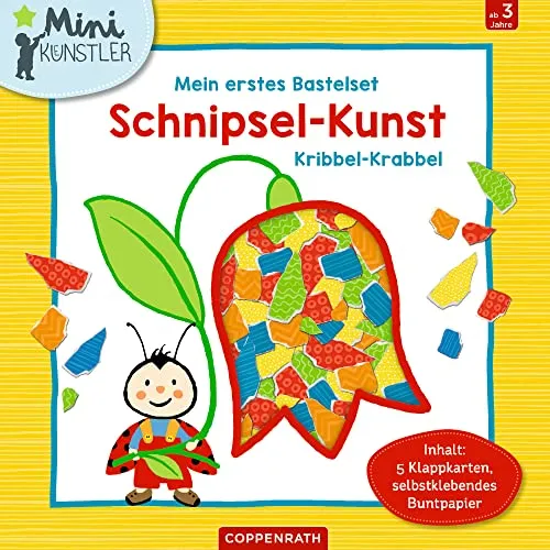 Mein erstes Bastelset: Schnipsel-Kunst Kribbel-Krabbel - Papierbastelset für Kinder, fördert Kreativität mit 5 Klappkarten und selbstklebendem Buntpapier für kleine Künstler.