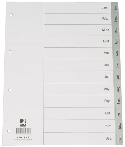 Monatsregister - Jan. - Dez., PP, A4, 12 Blatt, grau