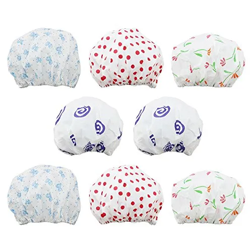 com-four® 10x Duschhaube wasserdicht zum Schutz der Frisur, Flexible Bade-Haube mit elastischem Gummiband mit verschiedenen Motiven, Ø 26 x 13 cm (10 Stück - Mix)
