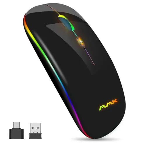 aMZCaSE Kabellose Bluetooth-Maus, 2,4 G, LED, Dual-Modus (BT 5.0 + 2.4GHz), Schwarz, Tragbar, 3 Tasten, 1600 DPI, für Laptop, PC, Mac OS, Android, Windows