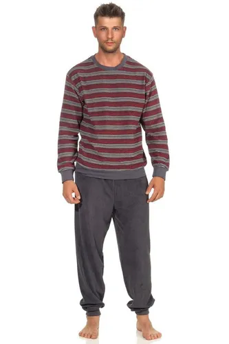 Normann Herren Frottee Pyjama lang mit Bündchen in Grau - Bequemer Schlafanzug in stilvollem Streifenlook, ideal für gemütliche Nächte. Hergestellt aus hochwertiger Baumwoll-Mischung für optimalen Tragekomfort.