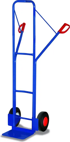 Variofit Stahlrohrkarre mit Vollgummibereifung - Robuste Sackkarre mit 250 kg Traglast, pulverbeschichtet in RAL 5010, ideal für schwere Lasten und langlebig durch innovative Sicherheitsgriffe und schlagfeste Konstruktion.