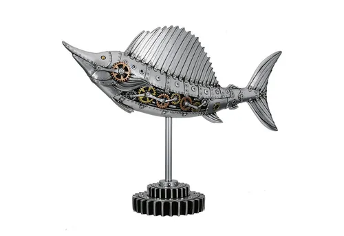 GILDE Schwertfisch Steampunk Figur, silberfarben, H. 36 cm