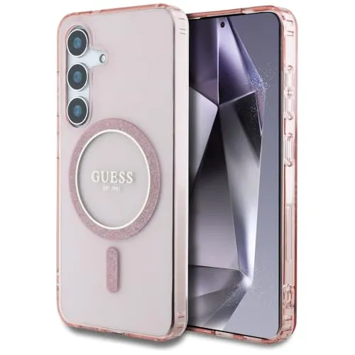 CG MOBILE Guess Glitter Circle Classic Logo Hülle für Samsung Galaxy S25 (Pink)