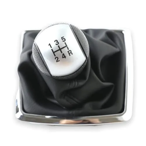 1neiSmartech Set aus Kunstleder und Schaltknauf, manuell, 5 Gänge und verchromter Rahmen, kompatibel mit Ford Focus MK2 2004-2012