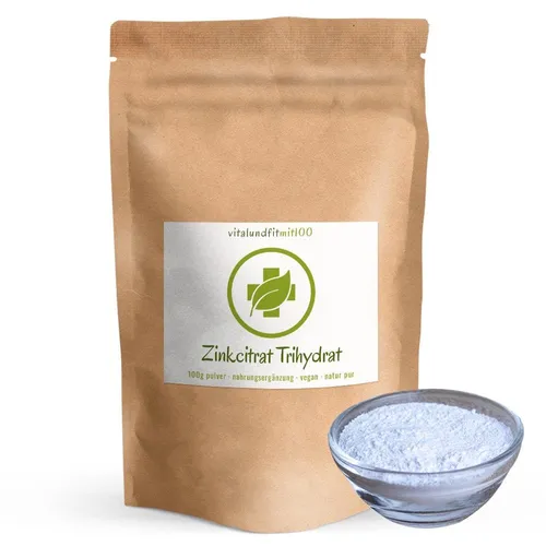 Zink Pulver | 100 g | (Citrat, Trihydrat) | Zinkgehalt 31 % | vegan zu 100 %