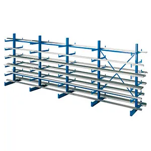 Kragarmregal K1000 doppelseitig 5000mm - Werkstatteinrichtung, robustes doppelseitiges Regal für optimale Lagerung von langen Materialien und maximale Raumausnutzung.