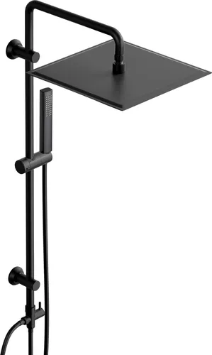 JOHO Regendusche Duschsystem ohne Armatur, Edelstahl Duschset mit 92cm Duschstange, Eckig XXL Überkopfbrause 30 * 30cm Schwarz