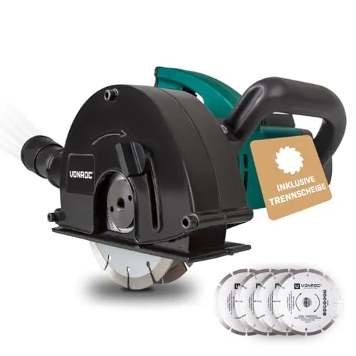VONROC Schlitzfräse Mauernutfräse mit Absaugung [1700W] - Nutfräser für Kabelnut [14/19/29mm] - Schlitzmaschine 150mm mit Schnittiefe [4-40mm] inklusive 4 Diamantscheiben