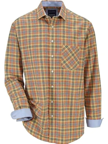 BABISTA Herren Flanellhemd Floreverti stylisches Karohemd aus Flanell mit Kentkragen und Brusttasche, warmes Hemd mit weichem Griff für Herbst und Winter, Reine Baumwolle gelb, XL - 43/44