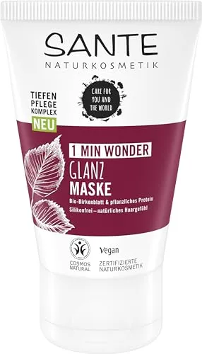 SANTE Naturkosmetik 3 Min Glanz Maske Bio-Birkenblatt & pflanzliches Protein, Intensive Haarkur, Schenkt Glanz und Geschmeidigkeit, Verbesserte Kämmbarkeit, Vegan, 100ml