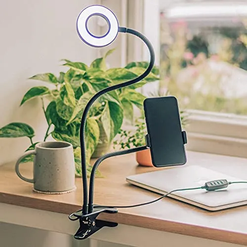 Fizz Creations Selfie-Ringlicht mit verstellbarem Ständer, 3 Helligkeitsstufen, LED-Ringlicht mit Telefonhalterung für Vlogs, Live-Stream, Telefon, YouTube, Selbstporträtaufnahmen