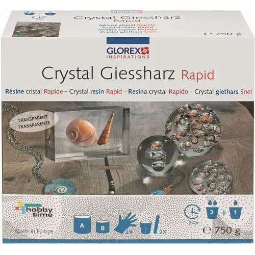 Crystal Gießharz inkl. Härter 750 g - Transparent - Basteln mit Crystal Gießharz: Glasklare, stabile Gießmasse für kreative Projekte. Ideal für Einschlussarbeiten und zum Färben. Einfache Verarbeitung, Aushärtung in 24-36 Std.