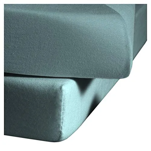 fleuresse Jenny C klassisches Jersey-Spannlaken, 100% Baumwolle, mit praktischem Rundumgummi, Fb. Aqua, Größe 100 x 200 cm, auch passend für 90 x 190/200