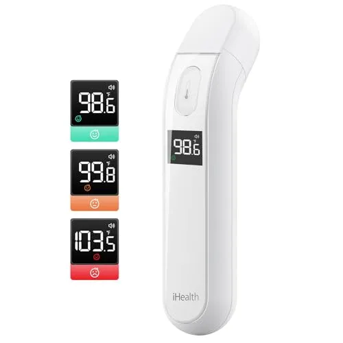 iHealth thermometer für erwachsene von ihealth, infrarot-stirn-thermometer für erwachsene und kinder, touchless digital baby thermometer mit fieber-indikatoren, nichtkontaktthermometer (pt2l)